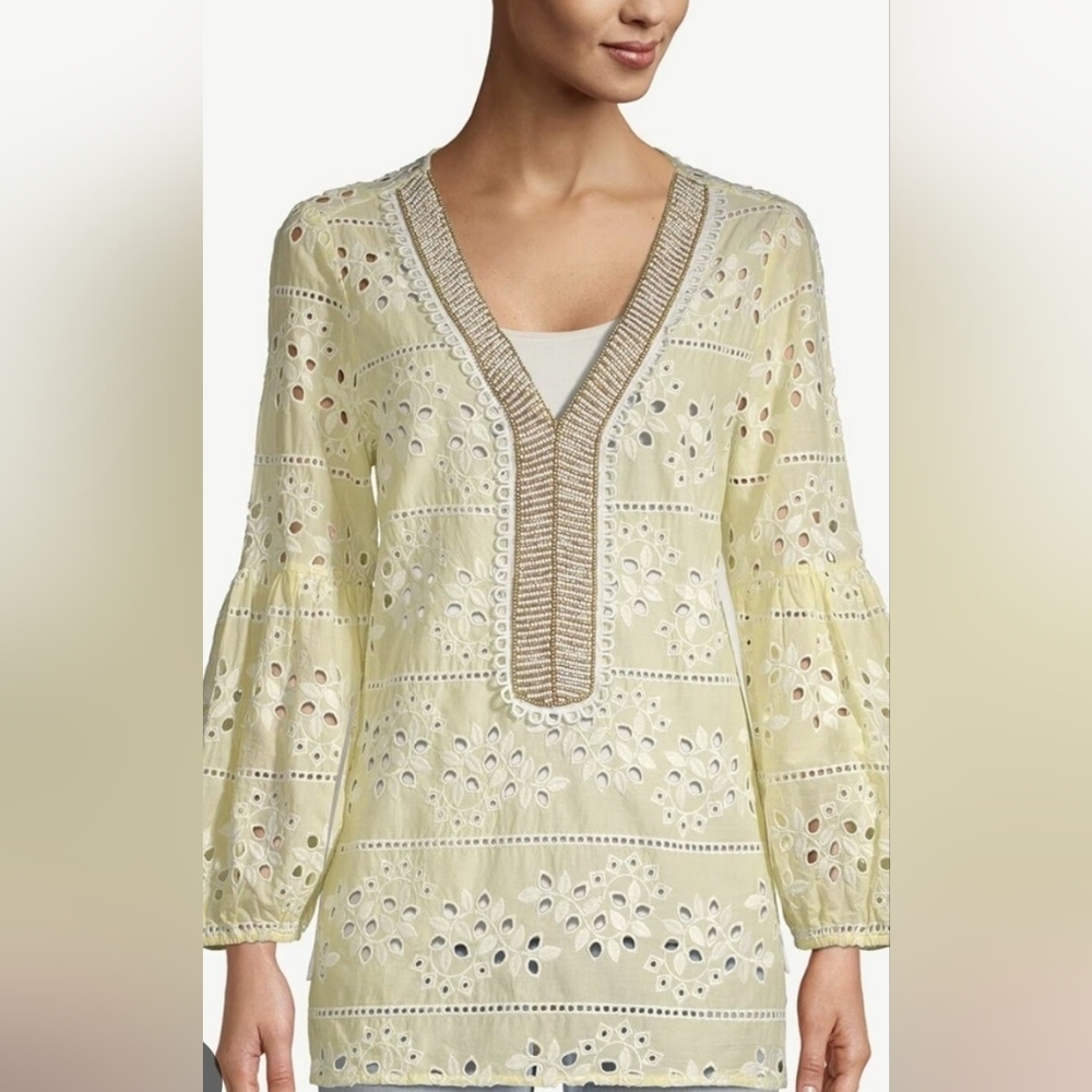 Chico's Light Yellow Eyelet Tunic